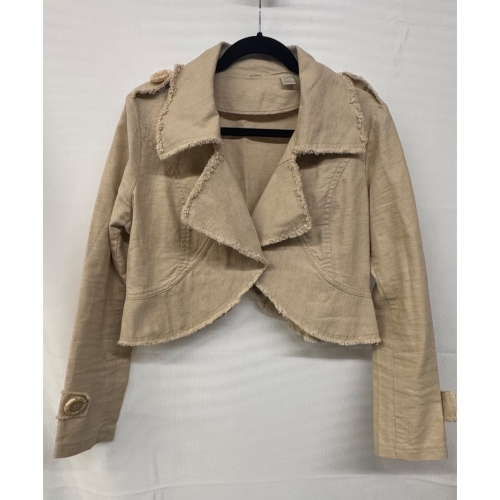 Women's Cropped Linen Jacket Large Boho Raw Edge Lightweight‎ Vacation